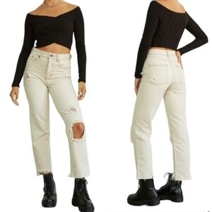 BDG Pax Straight Leg Destructed Ankle Jeans in Ecru, Button Fly, Relaxed, EUC!